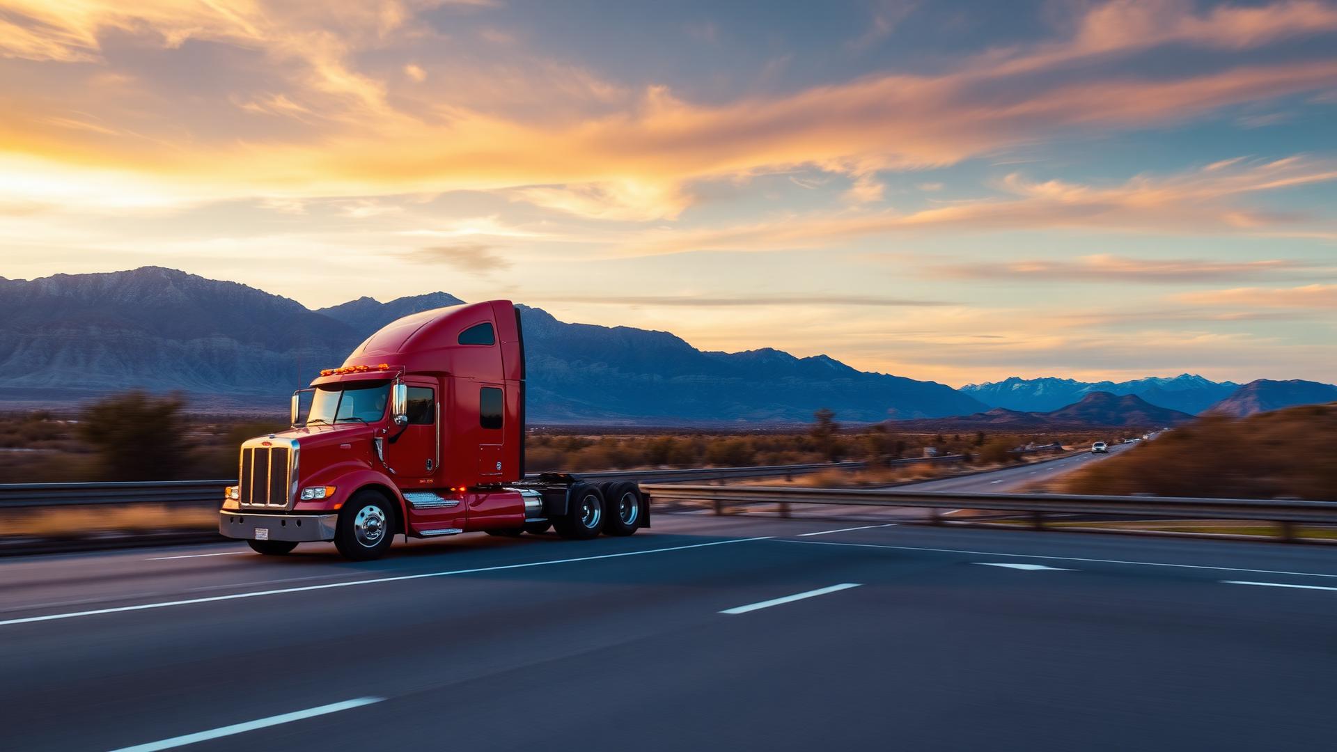 American semi-truck on interstate highway